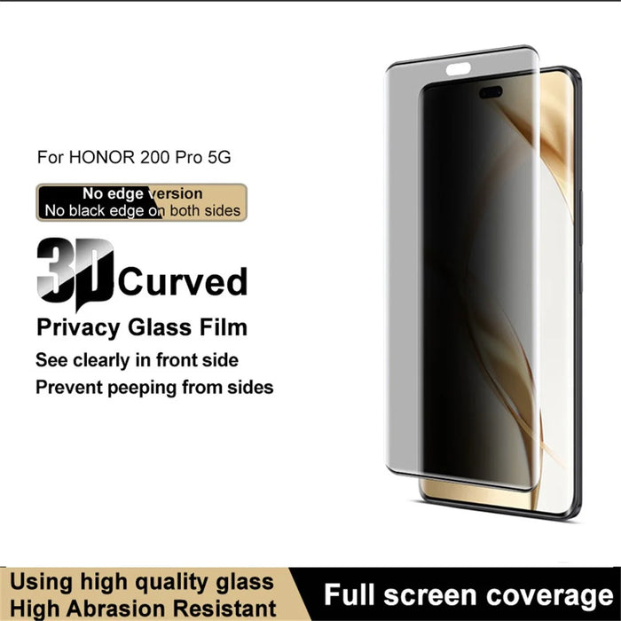 IMAK For Honor 200 Pro 5G Anti-Peep Privacy Tempered Glass Screen Protector 3D Curved (No Edge Version) - 3