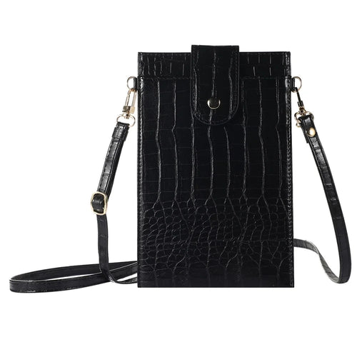 Crossbody Phone Bag Dual Layer Textured PU Leather Button Cellphone Purse Pouch with Adjustable Shoulder Strap - Black - 1