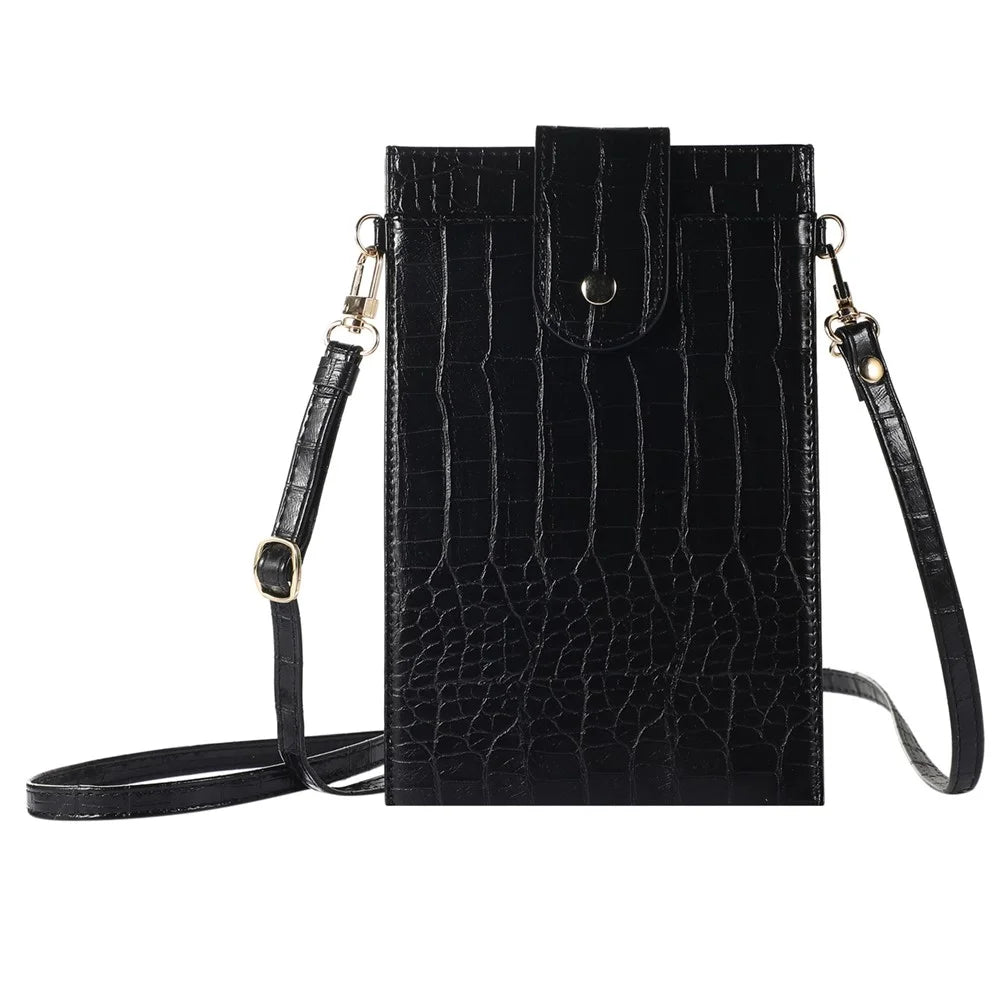Crossbody Phone Bag Dual Layer Textured PU Leather Button Cellphone Purse Pouch with Adjustable Shoulder Strap - Black - 1