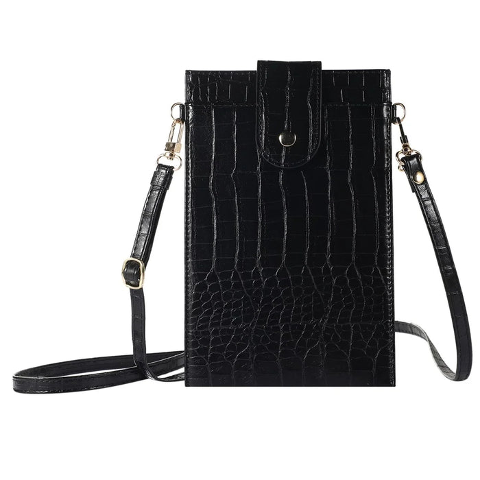 Crossbody Phone Bag Dual Layer Textured PU Leather Button Cellphone Purse Pouch with Adjustable Shoulder Strap - Black - 1