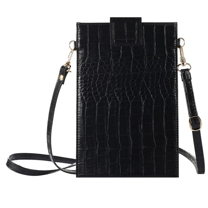 Crossbody Phone Bag Dual Layer Textured PU Leather Button Cellphone Purse Pouch with Adjustable Shoulder Strap - Black - 2