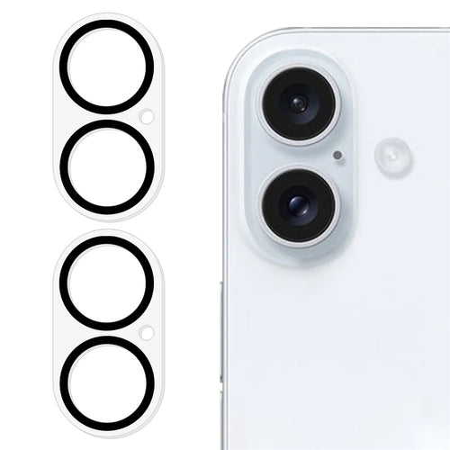 2Pcs for iPhone 16 / 16 Plus Camera Lens Protector Silk Printing 3D Arc Edge Tempered Glass Film - 1