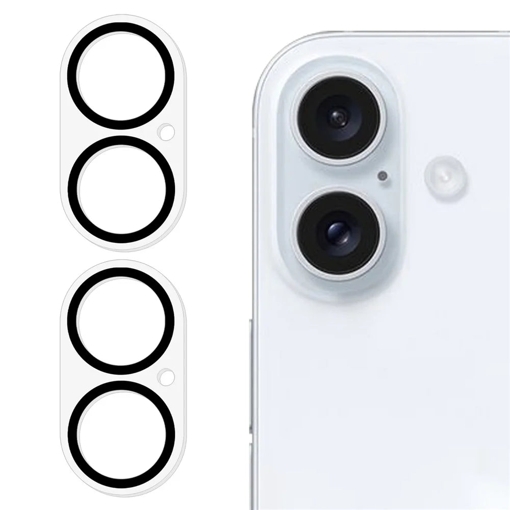 2Pcs for iPhone 16 / 16 Plus Camera Lens Protector Silk Printing 3D Arc Edge Tempered Glass Film - 1
