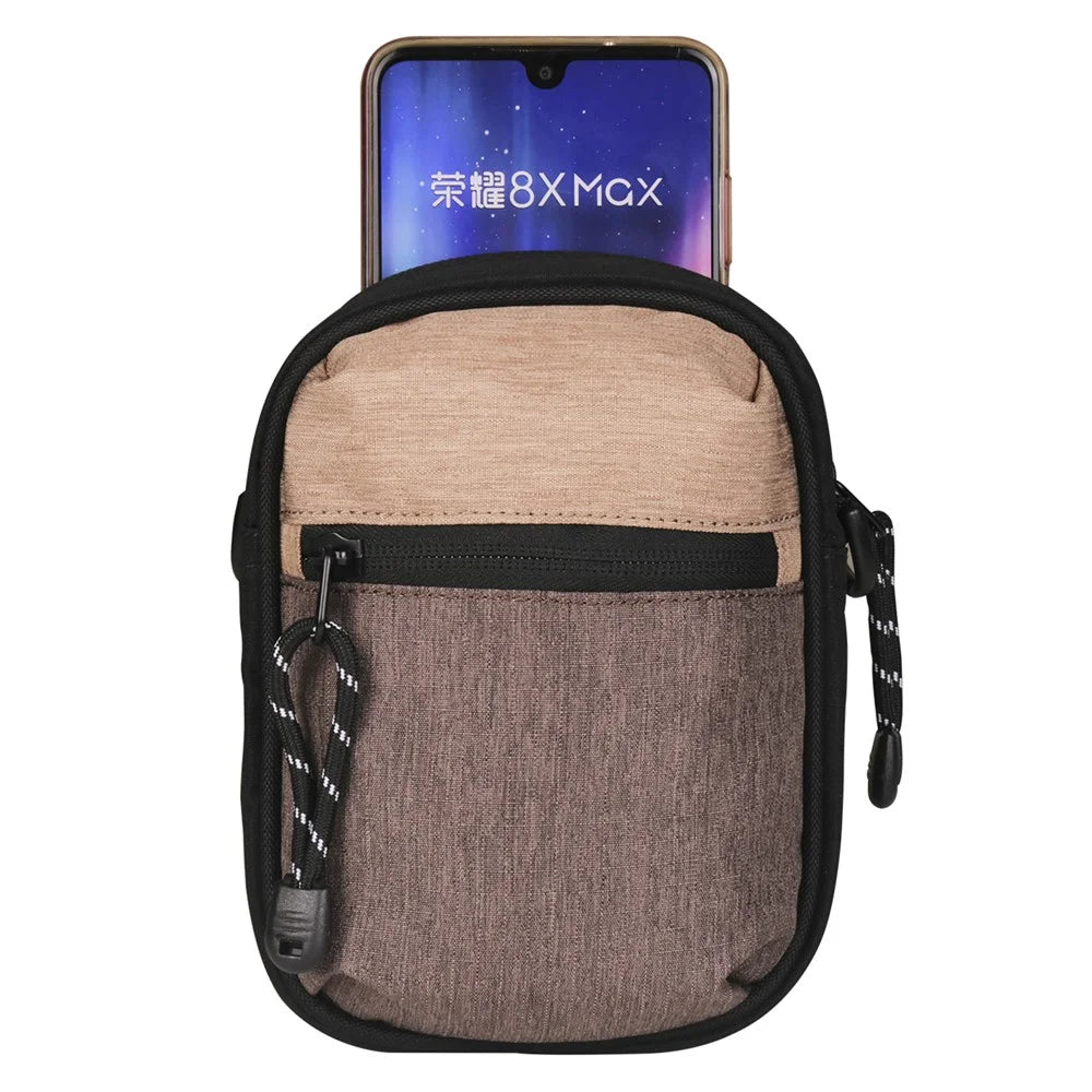 Oxford Cloth Phone Pouch Men Women Cellphone Keys Wallet Carrying Crossbody Bag Waist Belt Hanging Bag - Khaki - 3