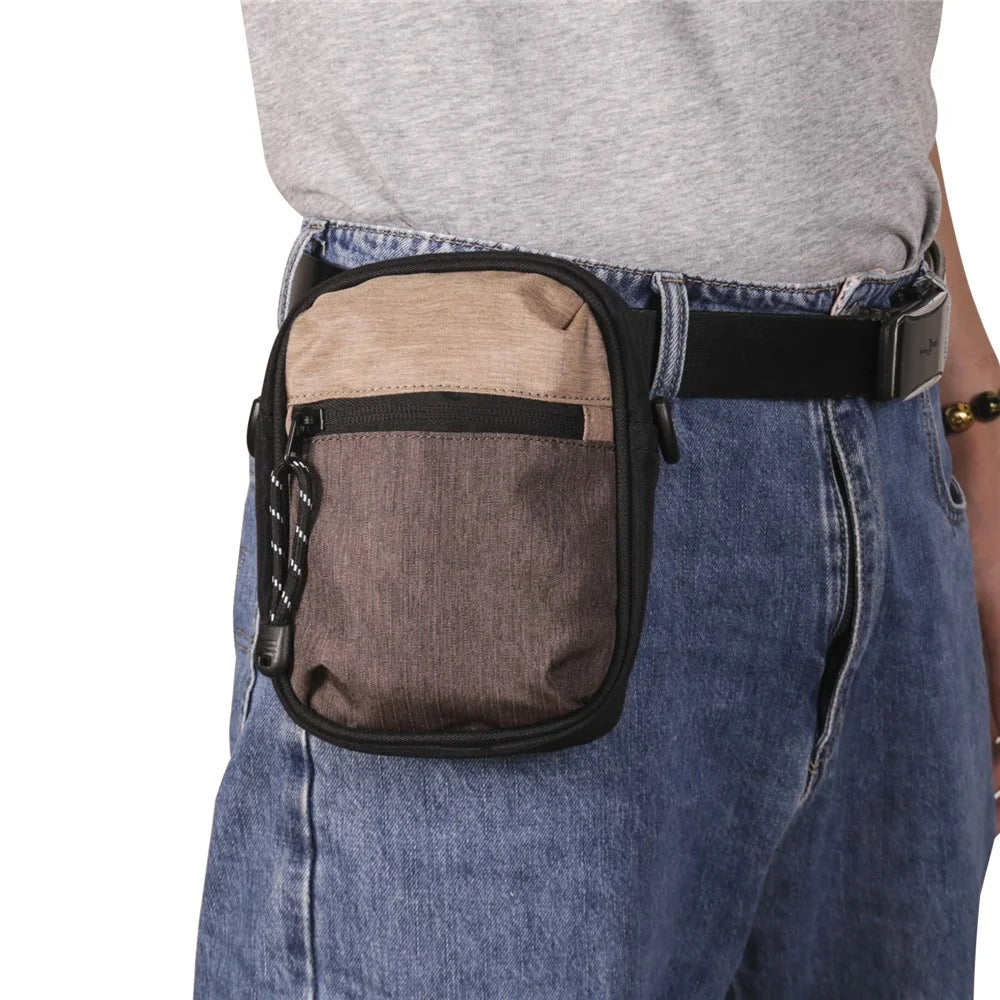 Oxford Cloth Phone Pouch Men Women Cellphone Keys Wallet Carrying Crossbody Bag Waist Belt Hanging Bag - Khaki - 4