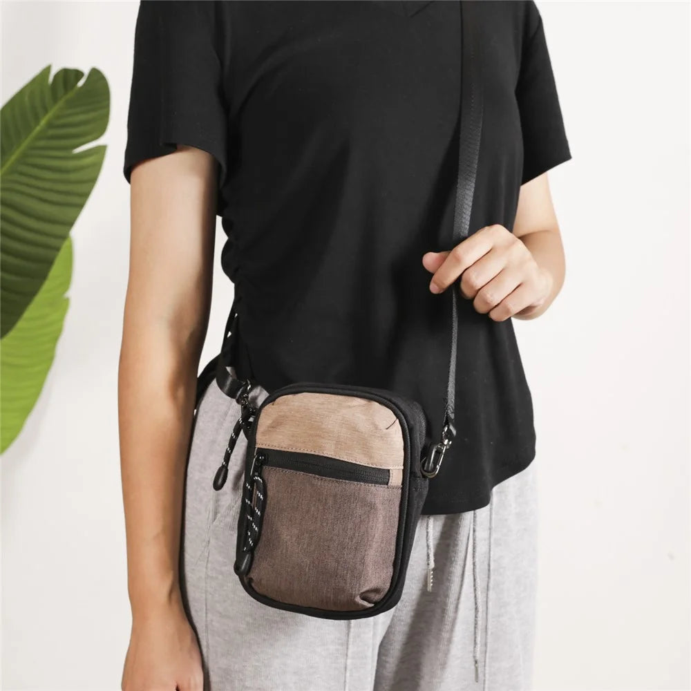 Oxford Cloth Phone Pouch Men Women Cellphone Keys Wallet Carrying Crossbody Bag Waist Belt Hanging Bag - Khaki - 6
