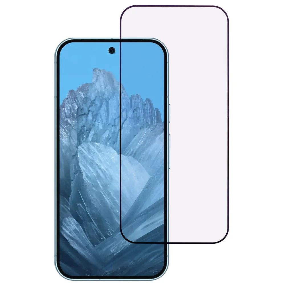 For Google Pixel 9 / 9 Pro High Aluminium-Silicon Glass Screen Protector Purple Light Protection Silk Printing Screen Film - 1