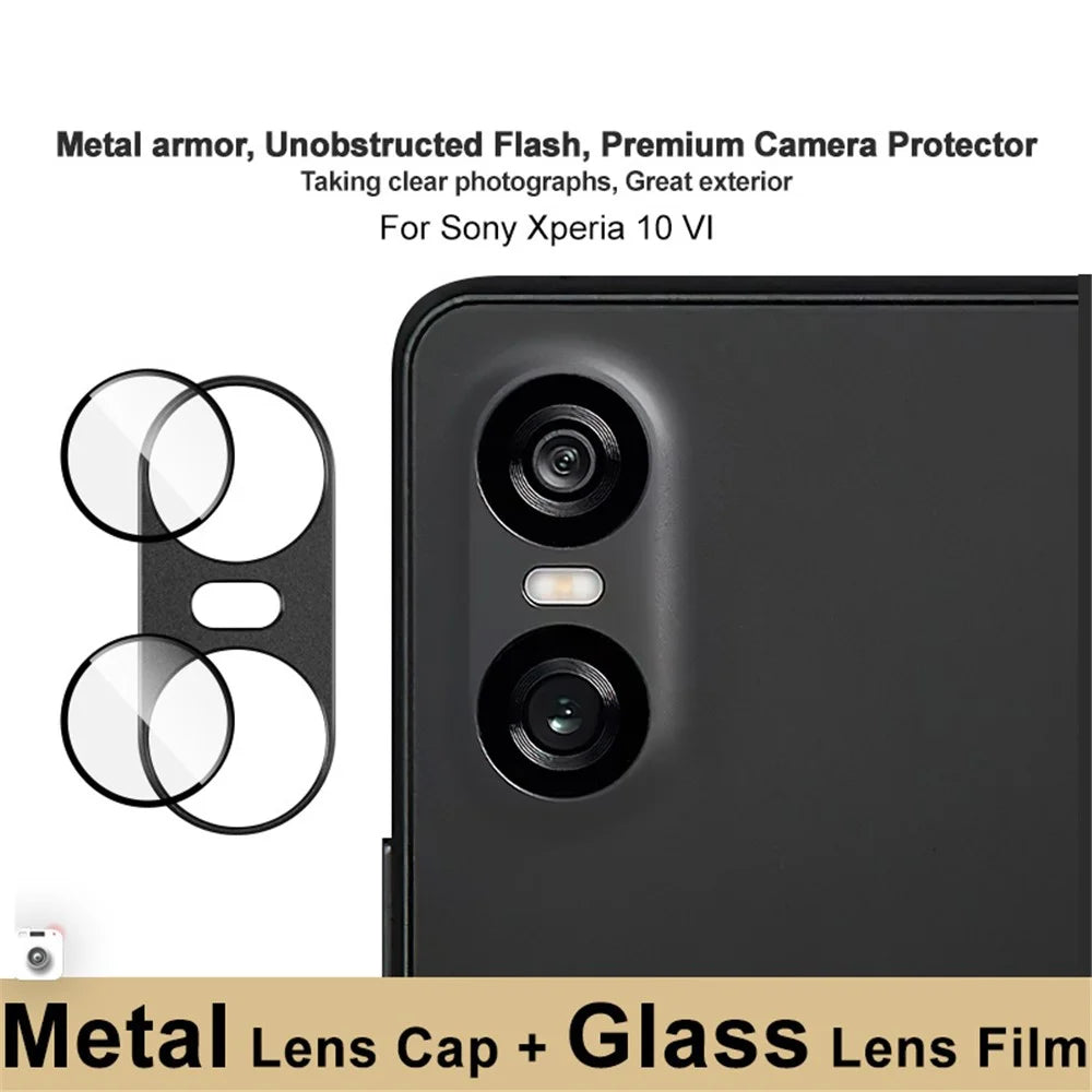 IMAK For Sony Xperia 10 VI Camera Lens Film Metal Lens Cap+Tempered Glass Lens Protector - Black - 3