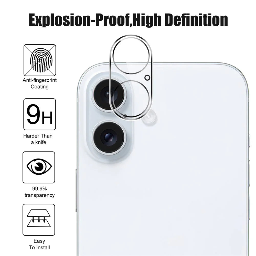 For iPhone 16 Tempered Glass Screen Protector + Full Coverage Camera Lens Protector - 3