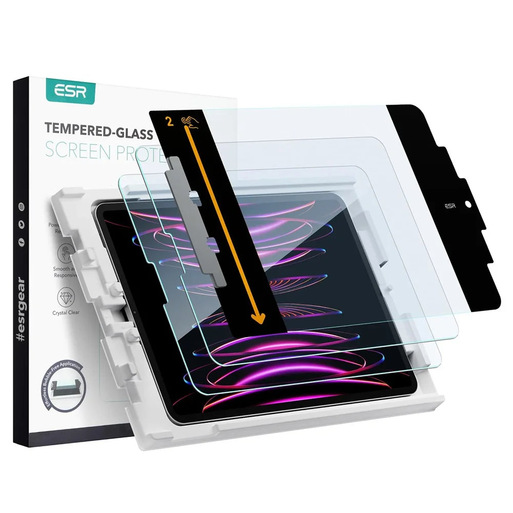 ESR 2Pcs for iPad Pro 12.9 (2018) / (2020) / (2021) / (2022) Screen Protector Tempered Glass Film with Alignment Tray - 1