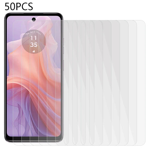 50Pcs for Motorola Moto G04 4G  /  G04s 4G  /  E14 4G  /  G24 4G  /  G24 Power Screen Protector Anti-Scratch Tempered Glass Film (No Package, with Wipes Set, Dust-absorber, Guide Sticker) - 1