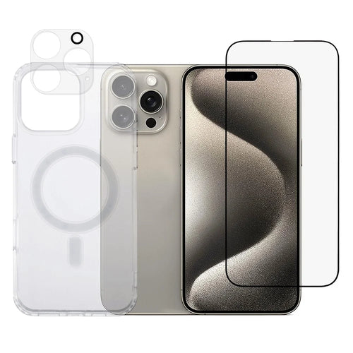 For iPhone 16 Pro TPU+Acrylic Phone Case with Silk Printing Tempered Glass Screen Film+Clear Lens Film - 1
