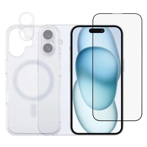 For iPhone 16 Plus TPU+Acrylic Phone Case with Silk Printing Tempered Glass Screen Film+Clear Lens Film - 1