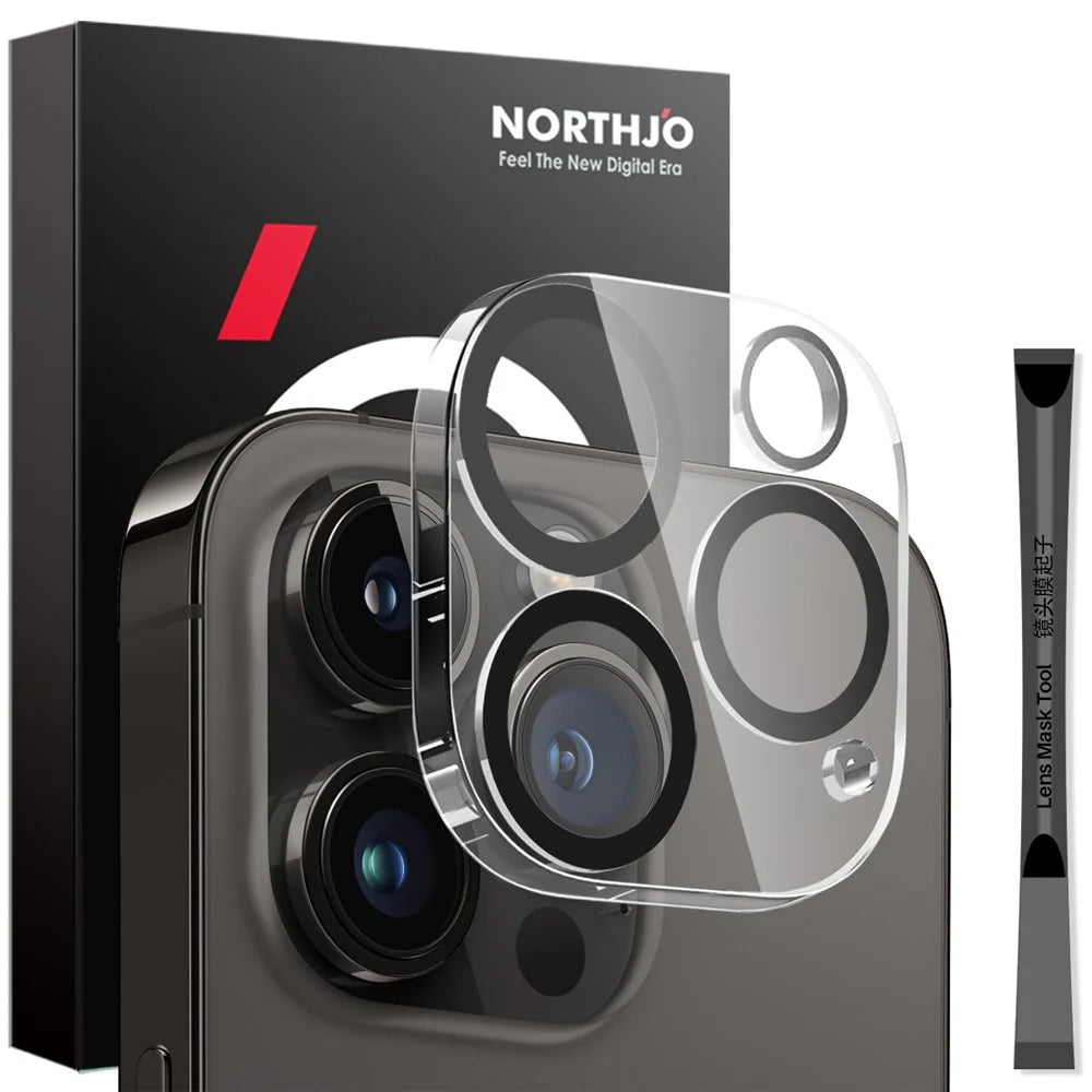NORTHJO For iPhone 14 Pro / 14 Pro Max Black Circles HD Clear Camera Lens Protector Tempered Glass 3D Full Coverage - 1