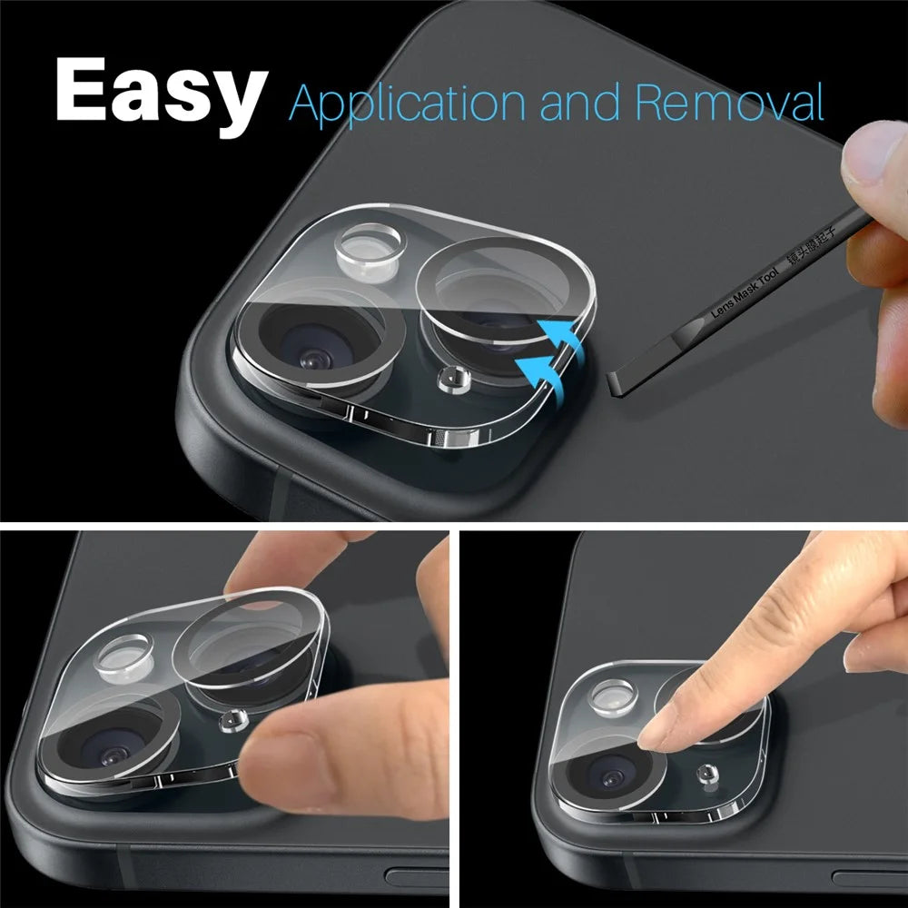 NORTHJO For iPhone 15 / 15 Plus Tempered Glass Camera Lens Protector Black Circles HD Clear 3D Full Coverage - 6