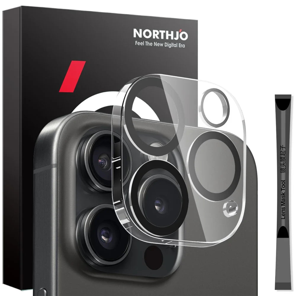 NORTHJO For iPhone 15 Pro / 15 Pro Max Black Circles Camera Lens Protector Tempered Glass HD Clear 3D Full Coverage - 1