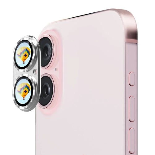 ENKAY HAT PRINCE For iPhone 16 / 16 Plus Camera Lens Protector Aluminum Alloy + Tempered Glass - Silver - 1