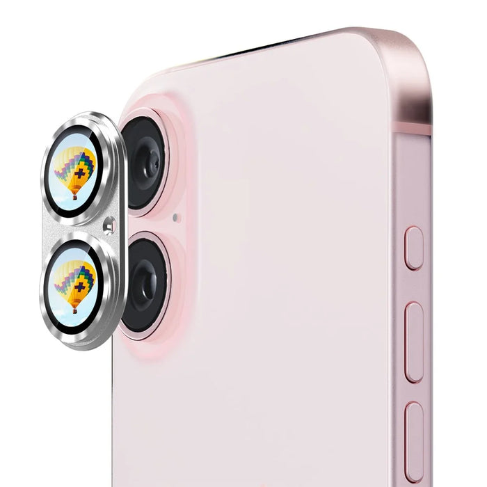 ENKAY HAT PRINCE For iPhone 16 / 16 Plus Camera Lens Protector Aluminum Alloy + Tempered Glass - Silver - 1