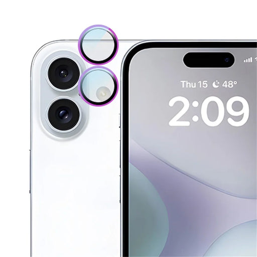 RURIHAI For iPhone 16 / 16 Plus Camera Lens Film Titanium Alloy Ring+Tempered Glass Lens Protector - Pink - 1