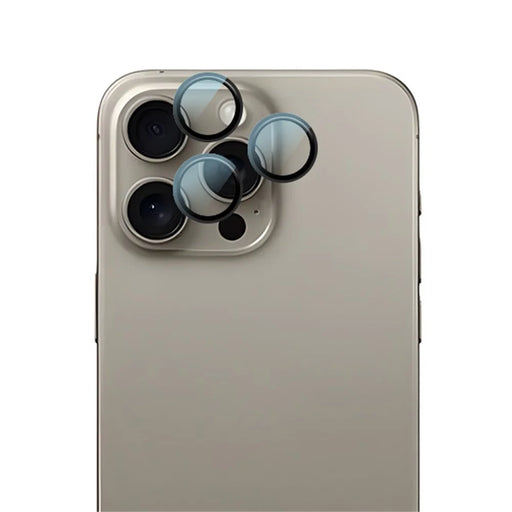 RURIHAI For iPhone 16 Pro  /  16 Pro Max Tempered Glass AR Camera Lens Protector with Titanium Alloy Ring - Black - 1