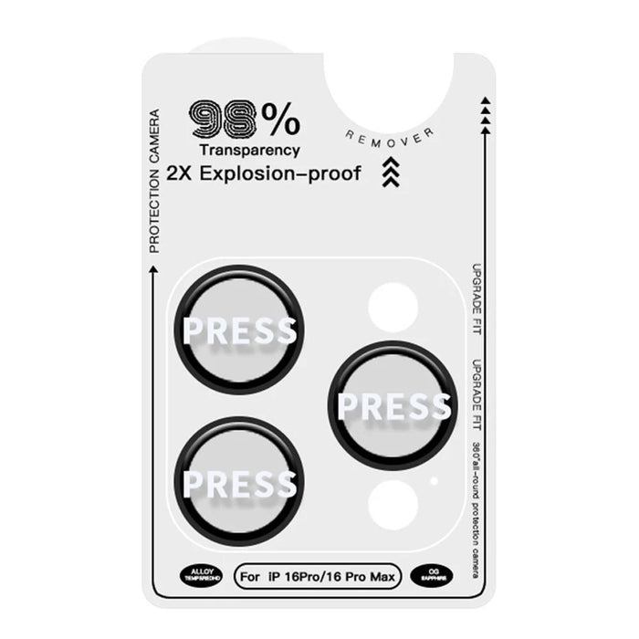 RURIHAI For iPhone 16 Pro  /  16 Pro Max Tempered Glass AR Camera Lens Protector with Titanium Alloy Ring - Black - 3