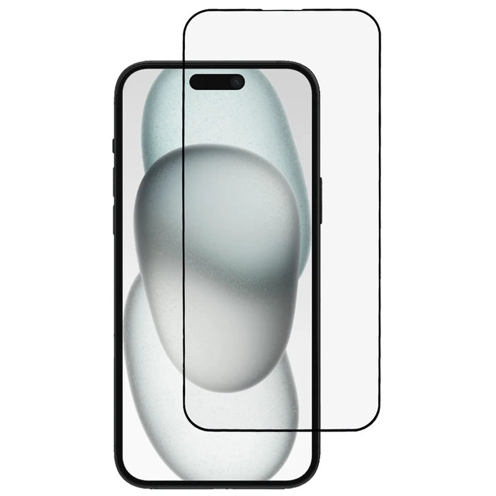 For iPhone 16 / 15 Screen Protector Ultra Clear Metal Frame + Tempered Glass Film - 1