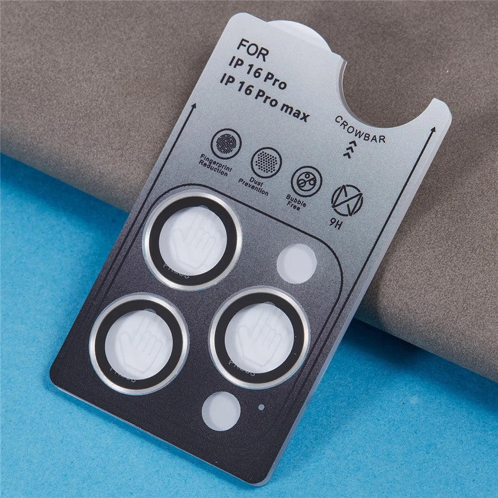 For iPhone 16 Pro / 16 Pro Max Camera Lens Protector Electroplated AR Metal Frame+Tempered Glass Lens Film - Silver - 6