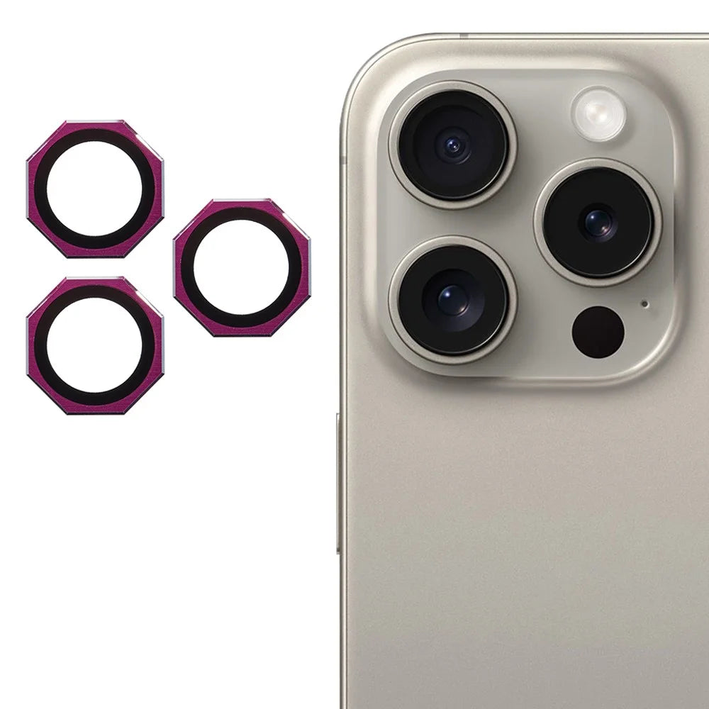 For iPhone 16 Pro / 16 Pro Max Camera Lens Protector Octagonal AF+AR Tempered Glass Lens Film - Rose - 1
