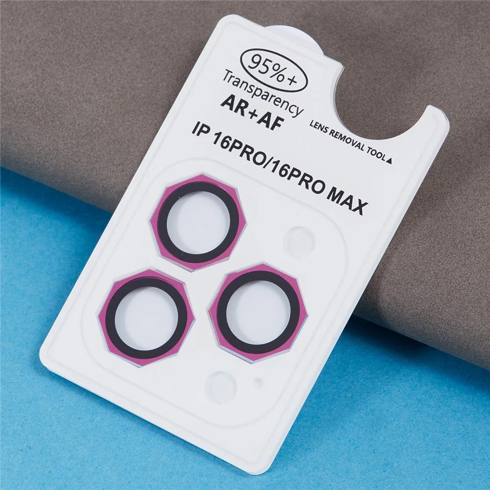 For iPhone 16 Pro / 16 Pro Max Camera Lens Protector Octagonal AF+AR Tempered Glass Lens Film - Rose - 6