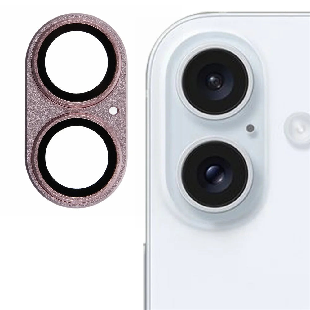 For iPhone 16 / 16 Plus Camera Lens Protector Integrated Clear Metal Frame+Tempered Glass Lens Film - Rose Gold - 1