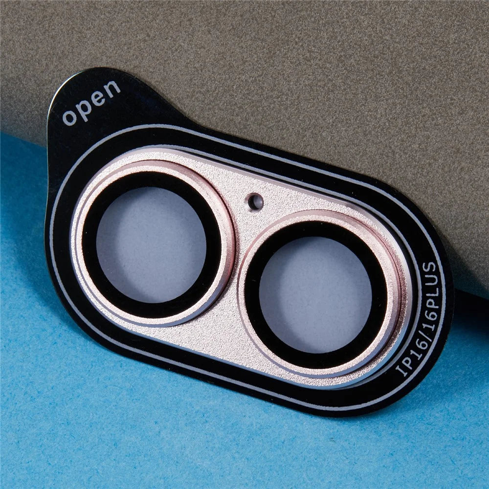 For iPhone 16 / 16 Plus Camera Lens Protector Integrated Clear Metal Frame+Tempered Glass Lens Film - Rose Gold - 3