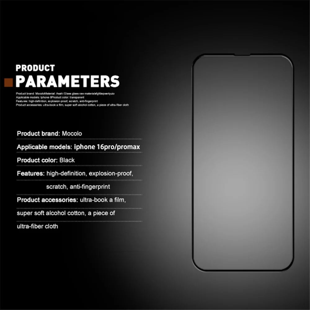 MOCOLO For iPhone 16 Pro Max Screen Protector Silk Printing Full Coverage Tempered Glass Film - Black - 5