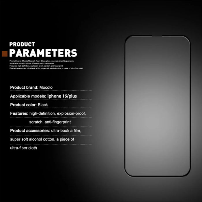 MOCOLO For iPhone 16 Plus Screen Protector 9H Hardness Silk Printing Tempered Glass Film - Black - 5