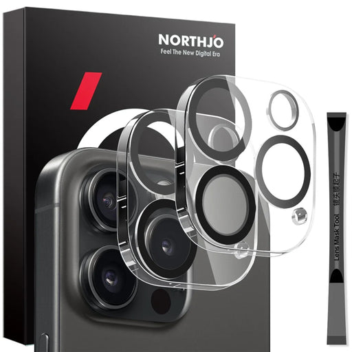 NORTHJO 2Pcs For iPhone 15 Pro  /  15 Pro Max Clear Camera Lens Protector Black Circles 3D Tempered Glass Lens Film - 1