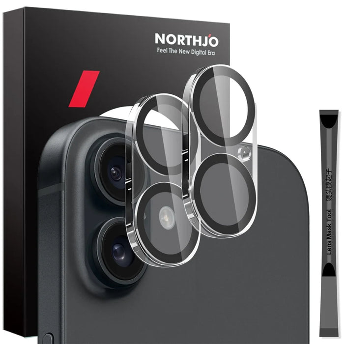 NORTHJO 2Pcs For iPhone 16  /  16 Plus Camera Lens Protector Black Circles HD Clear Tempered Glass Lens Film 3D Full Coverage - 1