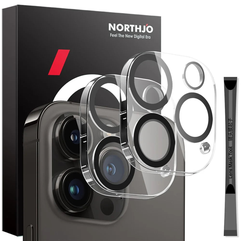 NORTHJO 2Pcs For iPhone 14 Pro  /  14 Pro Max Camera Lens Protector Black Circles HD Clear Tempered Glass Lens Film 3D Full Coverage - 1