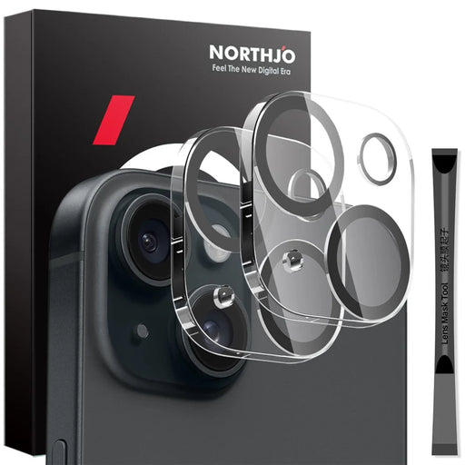 NORTHJO 2Pcs For iPhone 15  /  15 Plus Camera Lens Protector Black Circles HD Clear Tempered Glass Lens Film 3D Full Coverage - 1