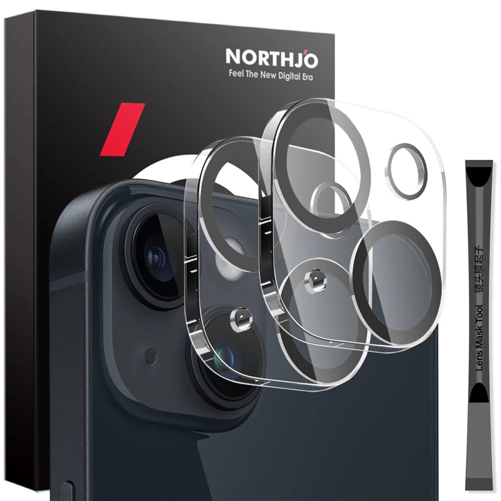 NORTHJO 2Pcs For iPhone 14 / 14 Plus Camera Lens Protector Black Circles 3D Full Coverage Clear Tempered Glass Lens Film - 1