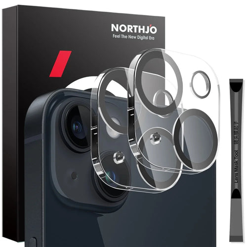 NORTHJO 2Pcs For iPhone 14 / 14 Plus Camera Lens Protector Black Circles 3D Full Coverage Clear Tempered Glass Lens Film - 1