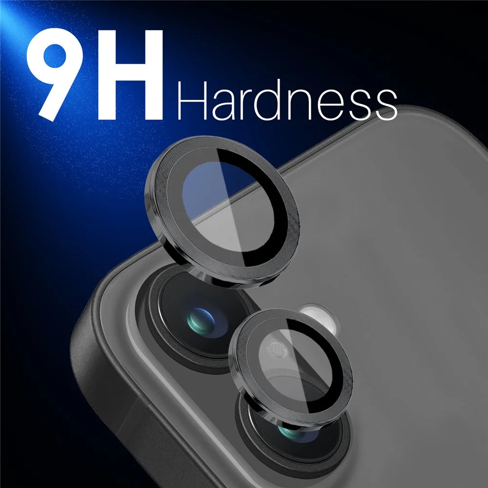 NORTHJO 2 Sets for iPhone 16 / 16 Plus Camera Lens Protector CD Veins Metal Ring Tempered Glass Lens Guard - Black - 3