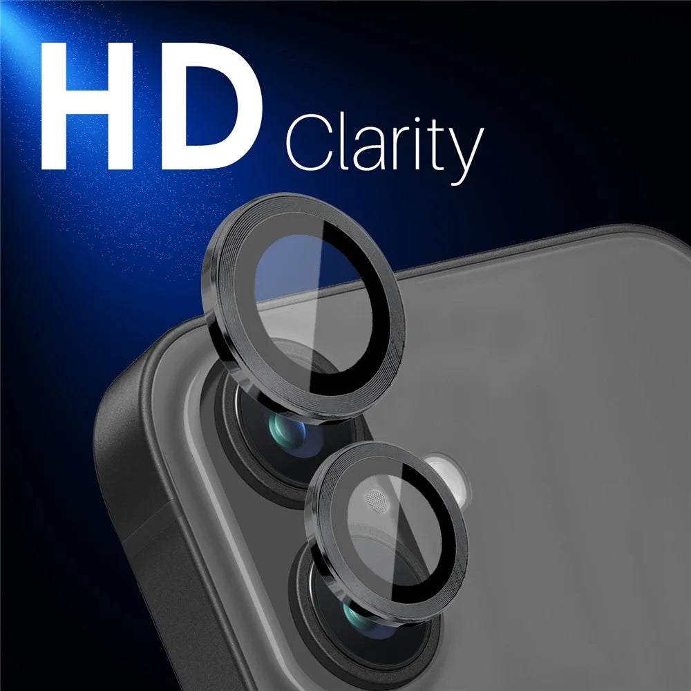 NORTHJO 2 Sets for iPhone 16 / 16 Plus Camera Lens Protector CD Veins Metal Ring Tempered Glass Lens Guard - Black - 5