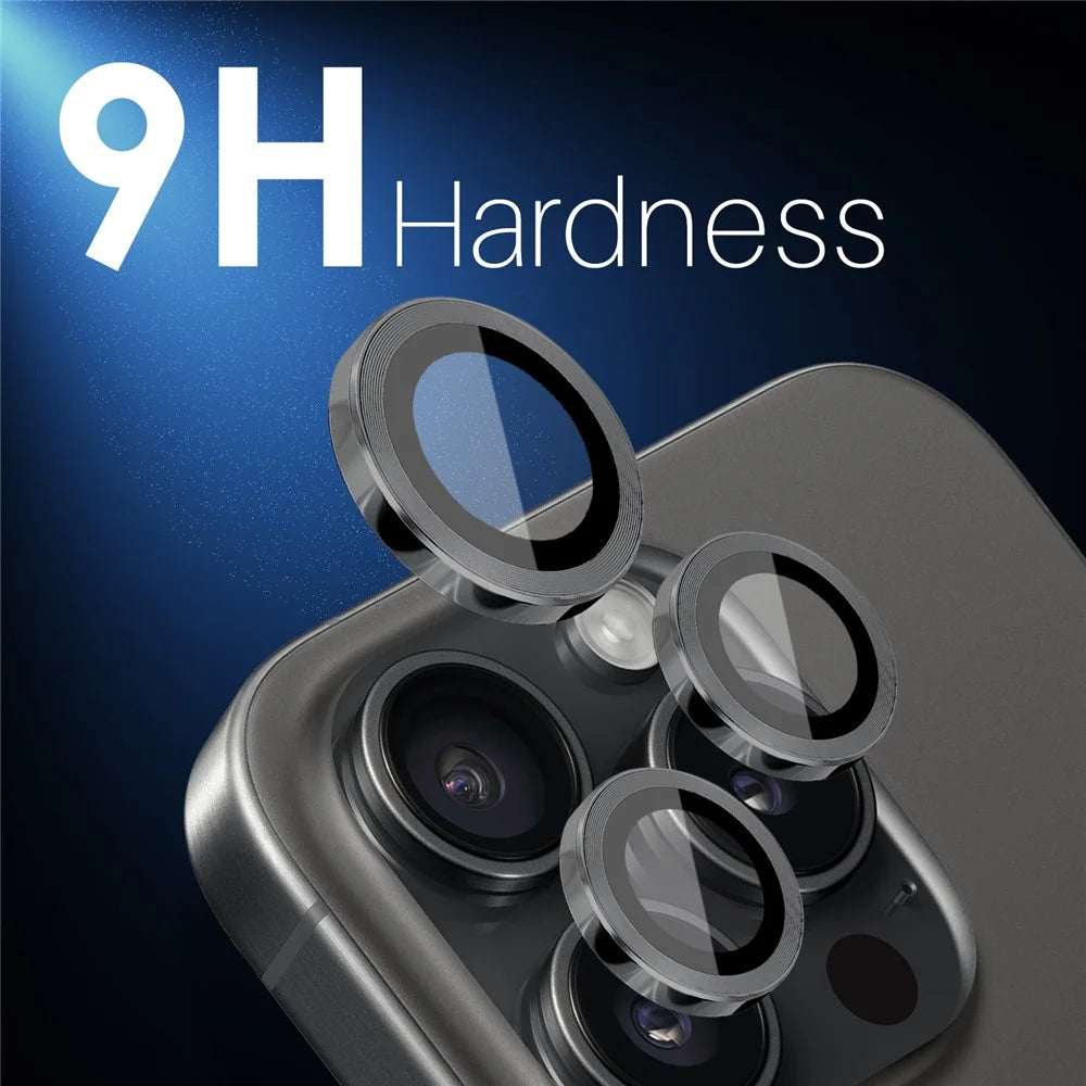 NORTHJO 2 Sets for iPhone 16 Pro / 16 Pro Max Tempered Glass Camera Lens Film CD Veins Metal Ring Lens Guard - Black - 3