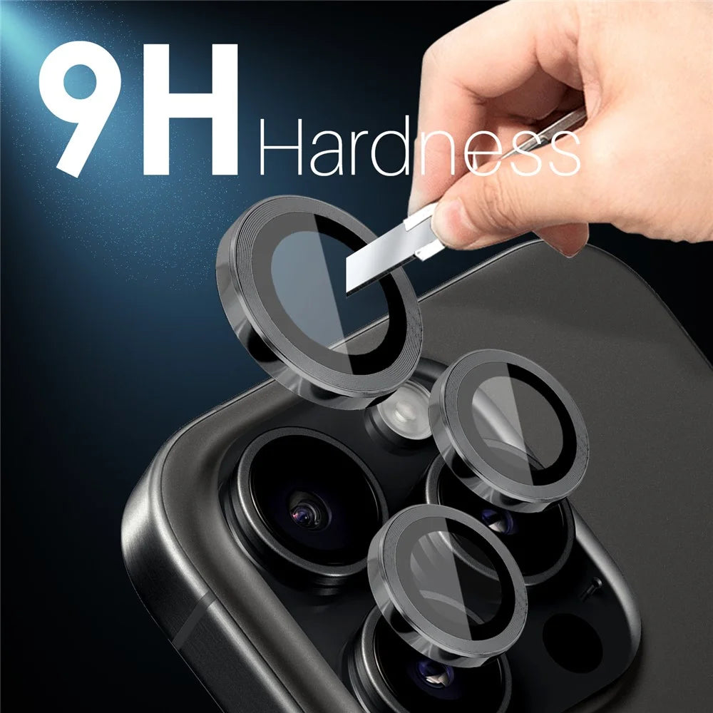 NORTHJO 2 Sets for iPhone 16 Pro / 16 Pro Max Tempered Glass Camera Lens Film CD Veins Metal Ring Lens Guard - Black - 4