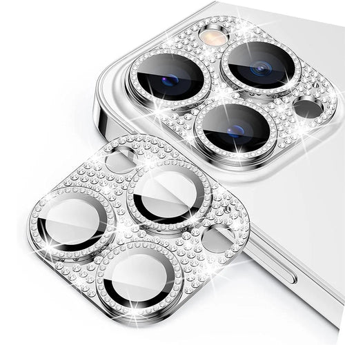 ENKAY HAT PRINCE For iPhone 16 Pro / 16 Pro Max Camera Lens Protector Rhinestone Decor Metal+Tempered Glass Lens Film - Silver - 1