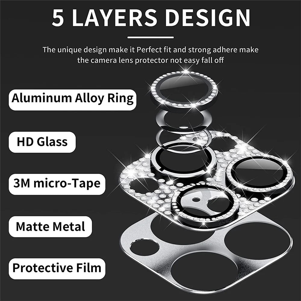 ENKAY HAT PRINCE For iPhone 16 Pro / 16 Pro Max Camera Lens Protector Rhinestone Decor Metal+Tempered Glass Lens Film - Silver - 2