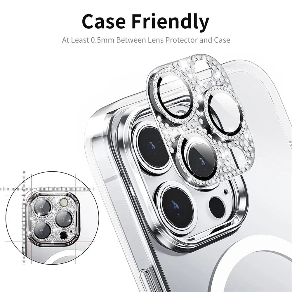 ENKAY HAT PRINCE For iPhone 16 Pro / 16 Pro Max Camera Lens Protector Rhinestone Decor Metal+Tempered Glass Lens Film - Silver - 4