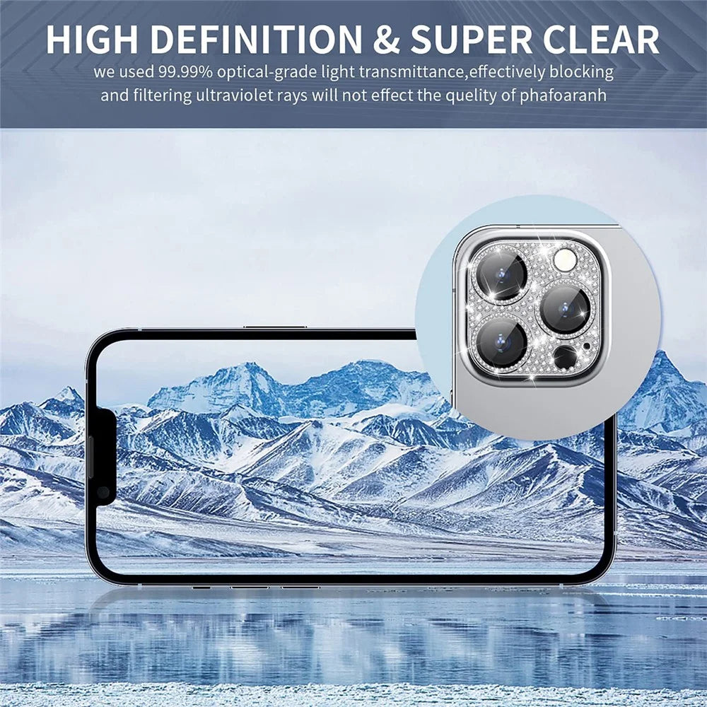 ENKAY HAT PRINCE For iPhone 16 Pro / 16 Pro Max Camera Lens Protector Rhinestone Decor Metal+Tempered Glass Lens Film - Silver - 5