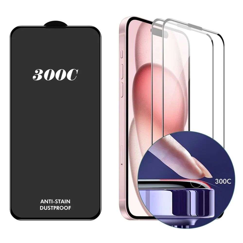 ENKAY HAT-PRINCE 2PCS For iPhone 16 / 15 Screen Protector 300C Large Arc Silk Print High Aluminium-Silicon Glass Film - 1