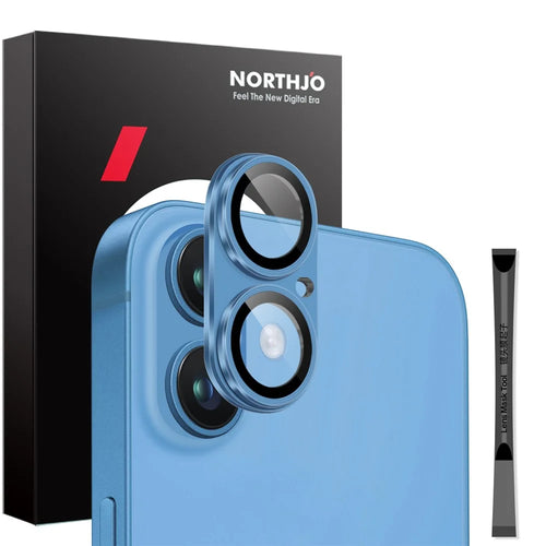 NORTHJO For iPhone 16 / 16 Plus Matte Camera Lens Protector Integrated Metal + Tempered Glass Lens Film - Blue - 1