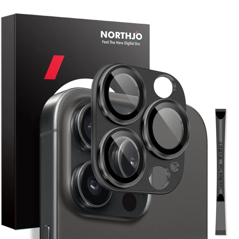 NORTHJO For iPhone 16 Pro / 16 Pro Max Camera Lens Protector Integrated Matte Metal + Tempered Glass Lens Film - Black - 1